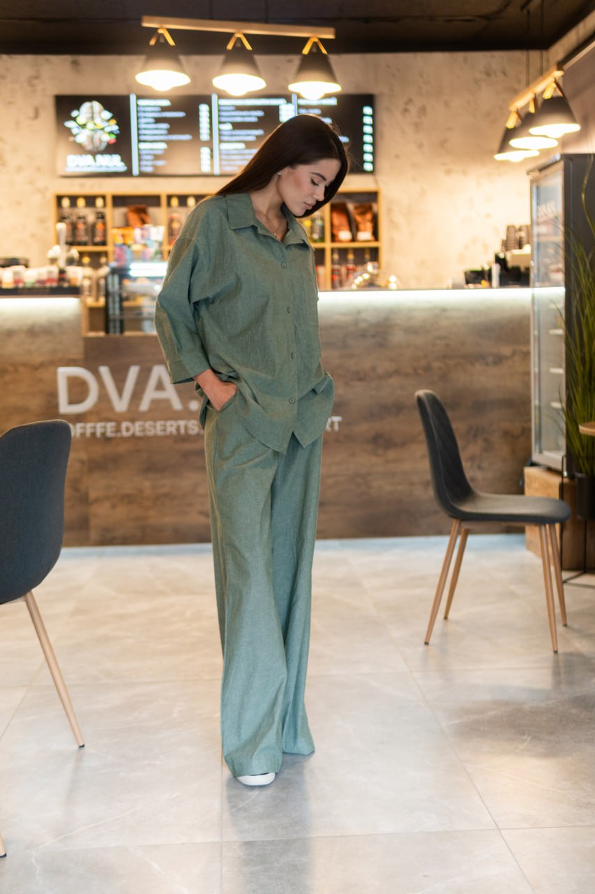 Костюм сорочка + палаццо з вареної бавовни